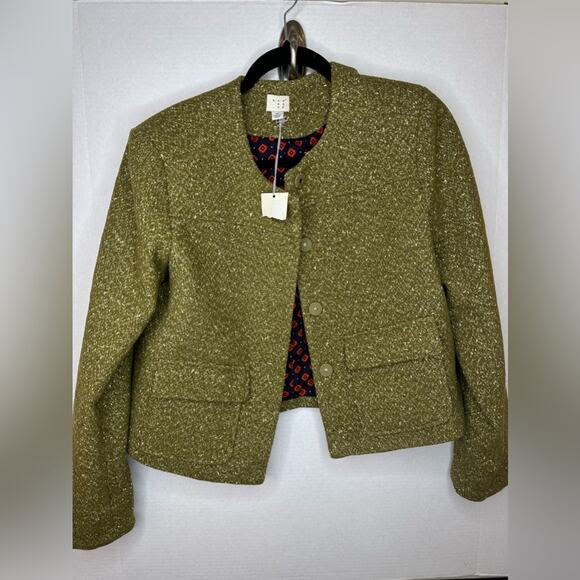 A New Day Army Green Blazer Size 10 Cropped Peacoat Mid-Length Jacket NWT - Picture 1 of 7